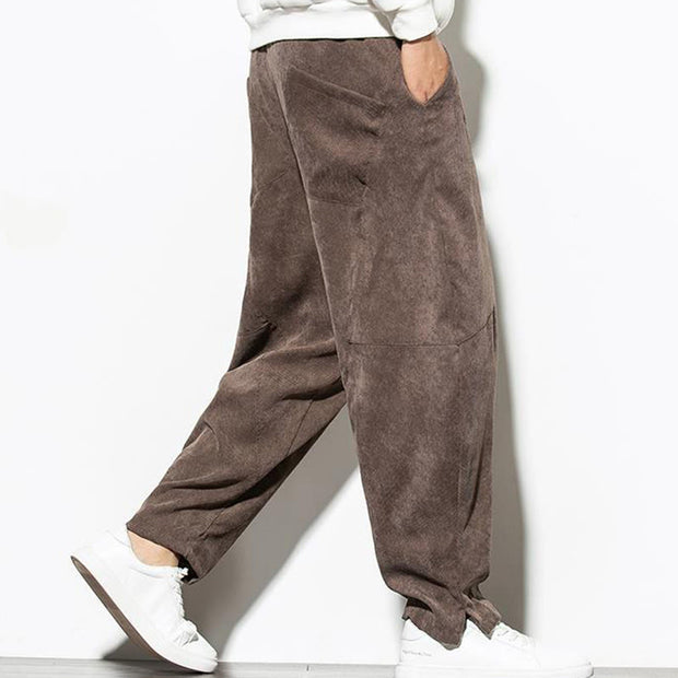 Buddha Stones Fall Pure Color Men's Cotton Corduroy Tapered Pants With Pockets - image 30