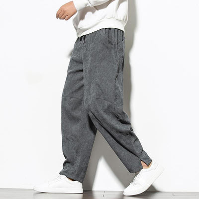 Buddha Stones Fall Pure Color Men's Cotton Corduroy Tapered Pants With Pockets - SlateGray - US/UK/AU46，EU56 (5XL) - image 0