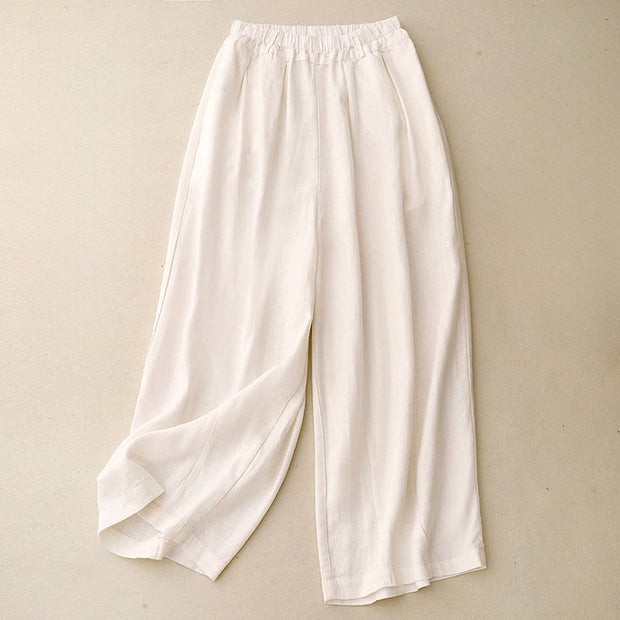 Buddha Stones Solid Color Cotton Women's Wide Leg Pants With Pockets - Seashell - US8-10，UK/AU12-14，EU40-42 (2XL) - image 6