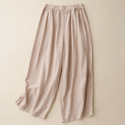 Buddha Stones Solid Color Cotton Women's Wide Leg Pants With Pockets - Bisque - US8-10，UK/AU12-14，EU40-42 (2XL) - image 11