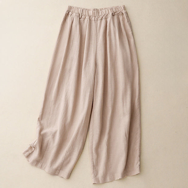 Buddha Stones Solid Color Cotton Women's Wide Leg Pants With Pockets - Bisque - US8-10，UK/AU12-14，EU40-42 (2XL) - image 11