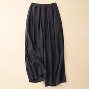 Buddha Stones Solid Color Cotton Women's Wide Leg Pants With Pockets - MidnightBlue - US8-10，UK/AU12-14，EU40-42 (2XL) - image 22