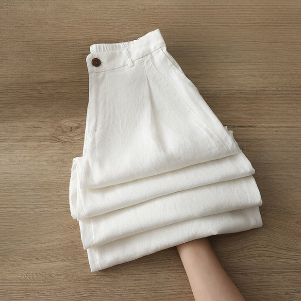Buddha Stones Solid Color Cotton Women's Button Wide Leg Pants With Pockets - image 6