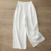 Buddha Stones Solid Color Cotton Women's Button Wide Leg Pants With Pockets - image 5