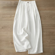 Buddha Stones Solid Color Cotton Women's Button Wide Leg Pants With Pockets - White - US8-10，UK/AU12-14，EU40-42 (2XL) - image 4