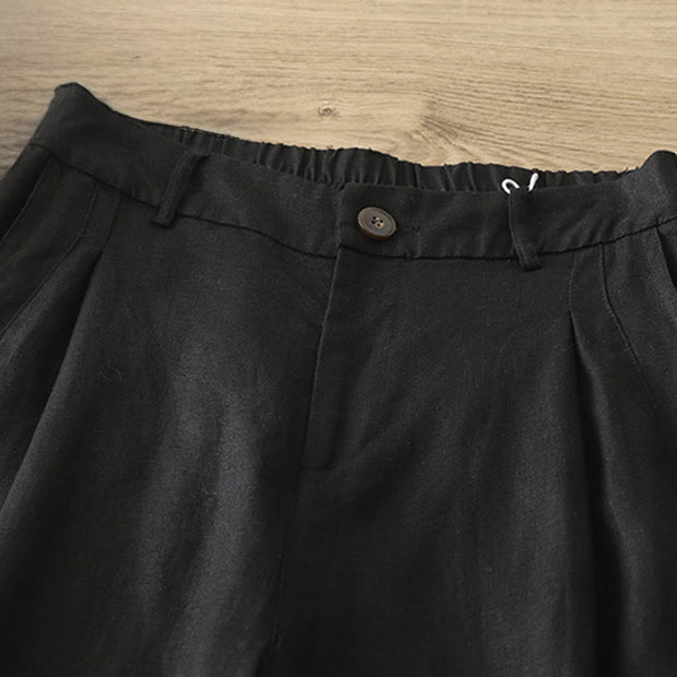Buddha Stones Solid Color Cotton Women's Button Wide Leg Pants With Pockets - image 17