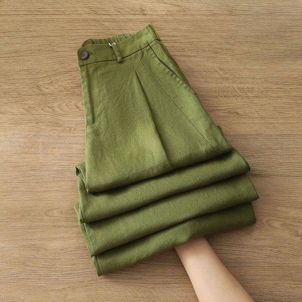 Buddha Stones Solid Color Cotton Women's Button Wide Leg Pants With Pockets - image 23