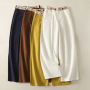 Buddha Stones Embroidery Pattern Polyester Women's Wide Leg Pants With Pockets - image 0