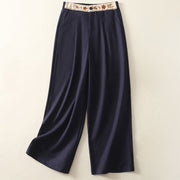 Buddha Stones Embroidery Pattern Polyester Women's Wide Leg Pants With Pockets - Navy - US12，UK/AU16，EU44 (2XL) - image 15