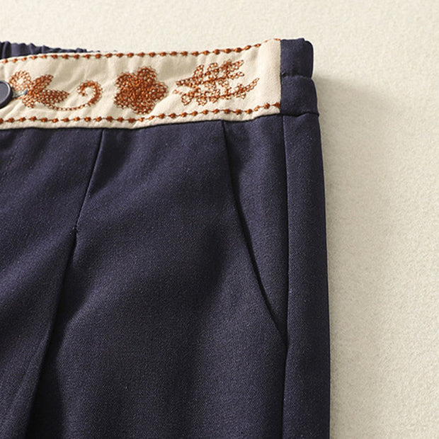 Buddha Stones Embroidery Pattern Polyester Women's Wide Leg Pants With Pockets - image 16