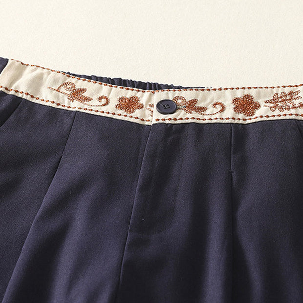 Buddha Stones Embroidery Pattern Polyester Women's Wide Leg Pants With Pockets - image 17
