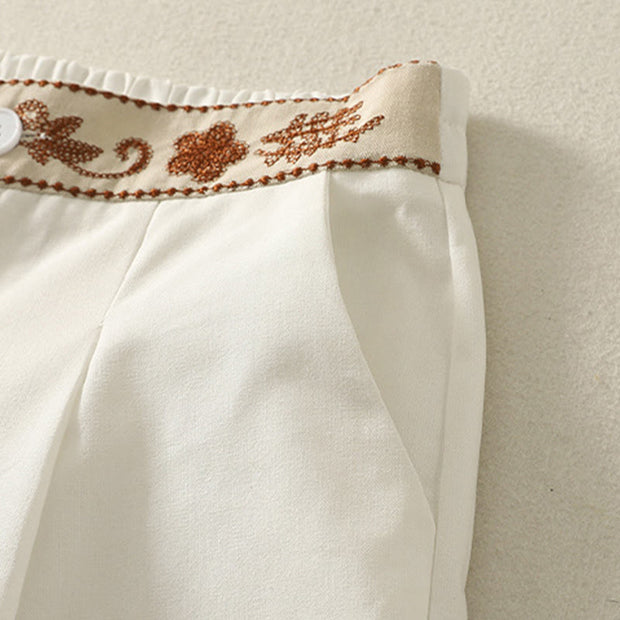 Buddha Stones Embroidery Pattern Polyester Women's Wide Leg Pants With Pockets - image 7