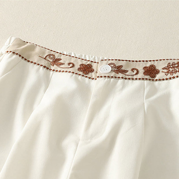 Buddha Stones Embroidery Pattern Polyester Women's Wide Leg Pants With Pockets - image 3