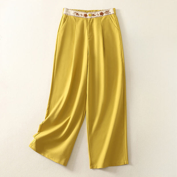 Buddha Stones Embroidery Pattern Polyester Women's Wide Leg Pants With Pockets - Gold - US12，UK/AU16，EU44 (2XL) - image 10