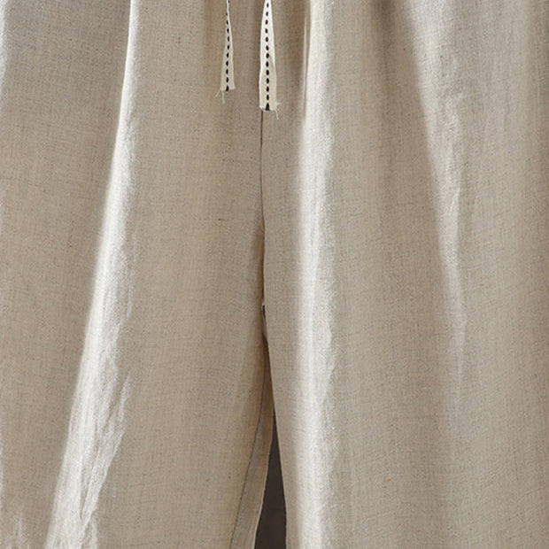 Buddha Stones Casual Splicing Color Rope Women's Cotton Straight-leg Pants With Pockets - image 8