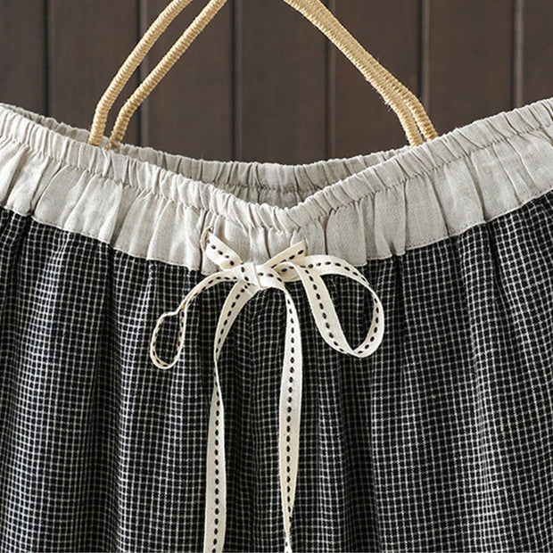 Buddha Stones Casual Splicing Color Rope Women's Cotton Straight-leg Pants With Pockets - image 12