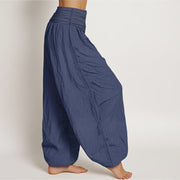 Buddha Stones Plain DarkSlateBlue Pure Cotton Women's Elastic Waist Harem Pants - image 2