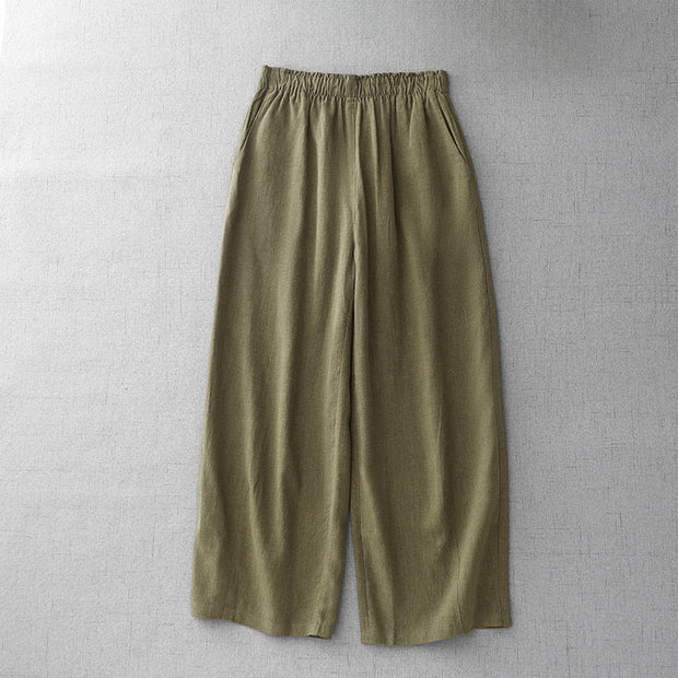 Buddha Stones Casual Plain Rope Women's Cotton 7-8 Length Pants With Pockets - Olive - US8-10，UK/AU12-14，EU40-42 (2XL) - image 1