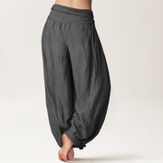 Buddha Stones Solid Color DimGray Pure Cotton Women's Elastic Waist Harem Pants - image 1