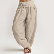 Buddha Stones Solid Tan Color Women's Elastic Waist Harem Pure Cotton Pants - Tan - US22，UK/AU26，EU54 (6XL) - image 0