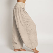 Buddha Stones Solid Tan Color Women's Elastic Waist Harem Pure Cotton Pants - image 2