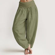 Buddha Stones Solid Olivedrab Women's Elastic Waist Harem Pure Cotton Pants - OliveDrab - US22，UK/AU26，EU54 (6XL) - image 0