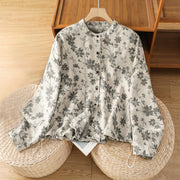Buddha Stones Casual Printed Pattern Women's Long Sleeve Polyester Shirt - Silver - US14，UK/AU18，EU46 (2XL) - image 0
