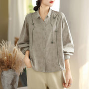 Buddha Stones Casual Embroidered Florals Women's Long Sleeve Polyester Shirt - DarkGray - US8-10，UK/AU12-14，EU40-42 (2XL) - image 0