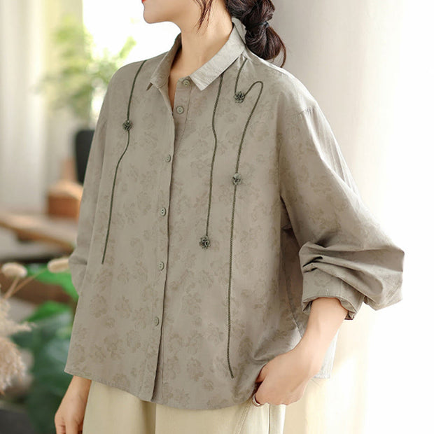 Buddha Stones Casual Embroidered Florals Women's Long Sleeve Polyester Shirt - image 2
