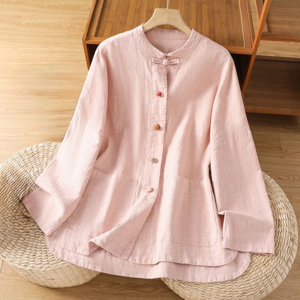 Buddha Stones Casual Frog-button Women's Long Sleeve Cotton Polyester Shirt - Pink - US14，UK/AU18，EU46 (2XL) - image 8