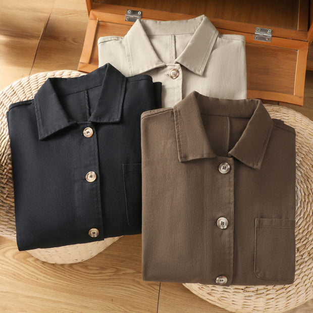 Buddha Stones Casual Women's Long Sleeve Stand Collar Cotton Polyester Shirt With Pockets - image 29