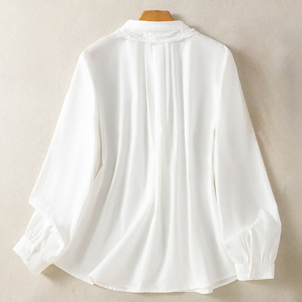 Buddha Stones Casual Women's Long Sleeve Lace Lapel Cotton Shirt - image 20