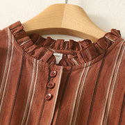 Buddha Stones Casual Retro Stripes Women's Long Sleeve Polyester Shirt - image 1