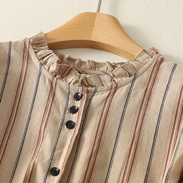Buddha Stones Casual Retro Stripes Women's Long Sleeve Polyester Shirt - image 12