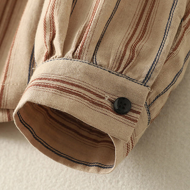 Buddha Stones Casual Retro Stripes Women's Long Sleeve Polyester Shirt - image 7