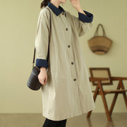 Buddha Stones Splicing Color Buttons Women's Cotton Coat With Pockets - image 2