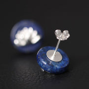 Buddha Stones Lazurite 925 Sterling Silver Lotus Pattern Enlightenment Earrings  - image 2