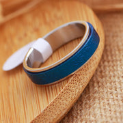 Buddha Stones Tibetan Scriptures Blue Pharmacist Mantra Titanium Steel Spinner Balance Ring - image 2