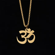 Buddha Stones Om Symbol Mantra Stainless Steel Focus Necklace Pendant - Gold - image 0
