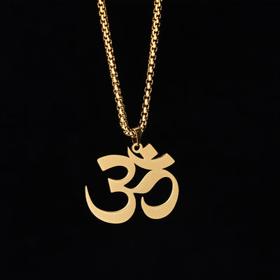 Buddha Stones Om Symbol Mantra Stainless Steel Focus Necklace Pendant - Gold - image 0