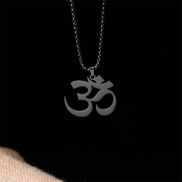 Buddha Stones Om Symbol Mantra Stainless Steel Focus Necklace Pendant - Black - image 15