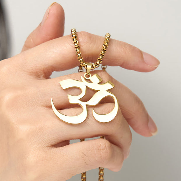 Buddha Stones Om Symbol Mantra Stainless Steel Focus Necklace Pendant - image 5
