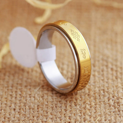 Buddha Stones Tibetan Scriptures Om Mani Padme Hum Titanium Steel Spinner Peace Ring - US11 - image 0