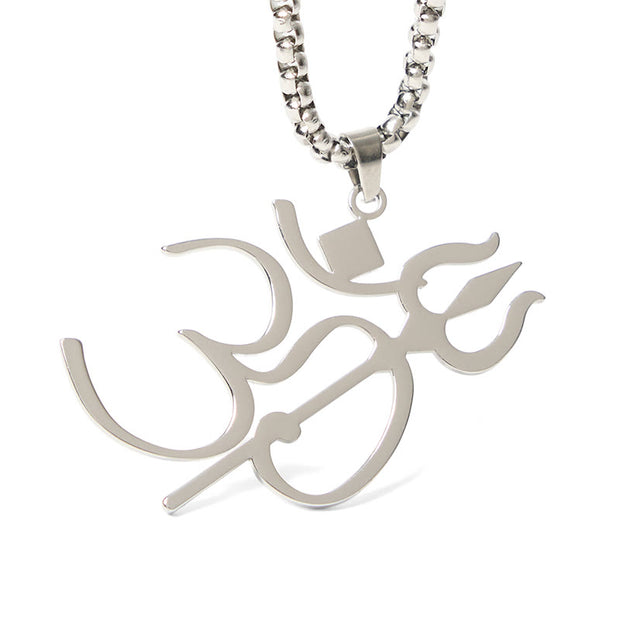Buddha Stones Trident OM Symbol Stainless Steel Connection Necklace Pendant - image 12
