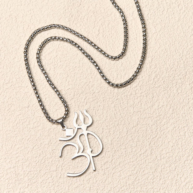 Buddha Stones Trident OM Symbol Stainless Steel Connection Necklace Pendant - image 10