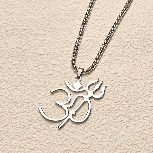 Buddha Stones Trident OM Symbol Stainless Steel Connection Necklace Pendant - image 9
