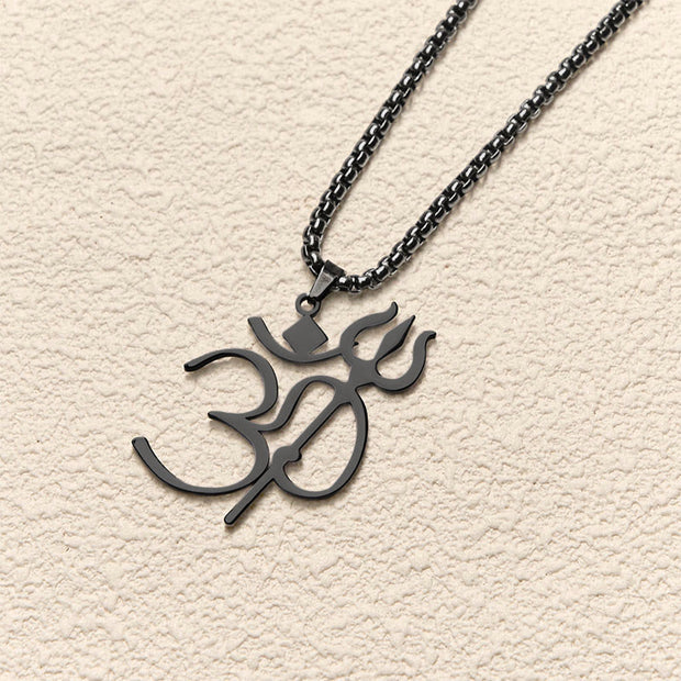 Buddha Stones Trident OM Symbol Stainless Steel Connection Necklace Pendant - image 15