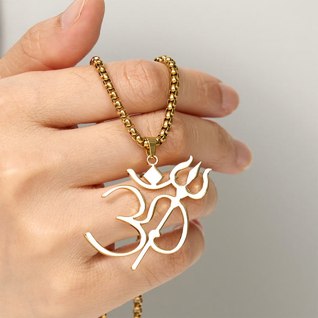 Buddha Stones Trident OM Symbol Stainless Steel Connection Necklace Pendant - image 4