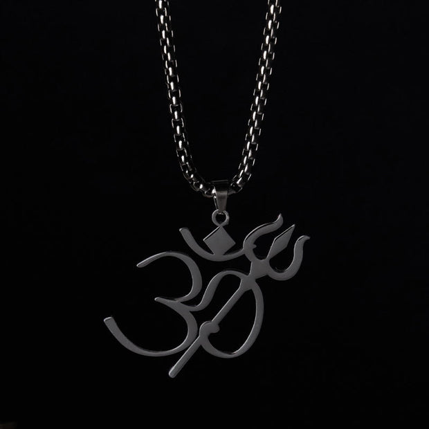 Buddha Stones Trident OM Symbol Stainless Steel Connection Necklace Pendant - Black - image 13
