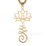 Buddha Stones Chakra Symbol Irregular Design Lotus Stainless Steel Enlightenment Necklace Pendant - image 12